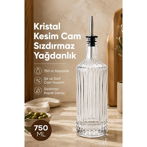 Vienev Cam Yağdanlık 750 Cc Yağ Sirke Şişesi Sızdırmaz Kristal Kesim
