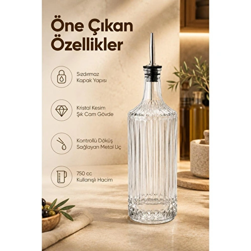 Vienev Cam Yağdanlık 750 Cc Yağ Sirke Şişesi Sızdırmaz Kristal Kesim