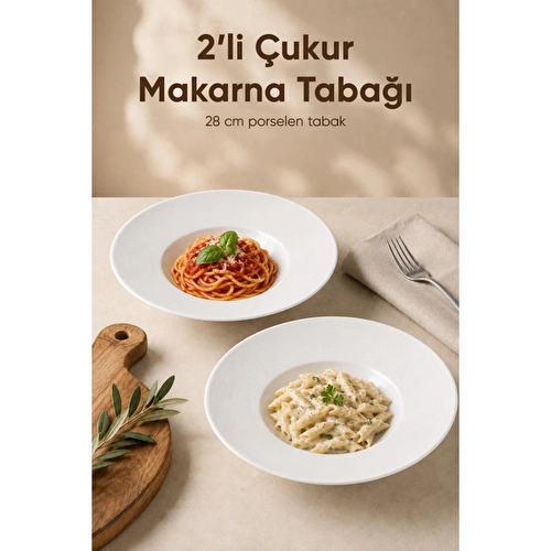 Vienev 2'li Porselen Çukur Makarna Tabağı 28 Cm