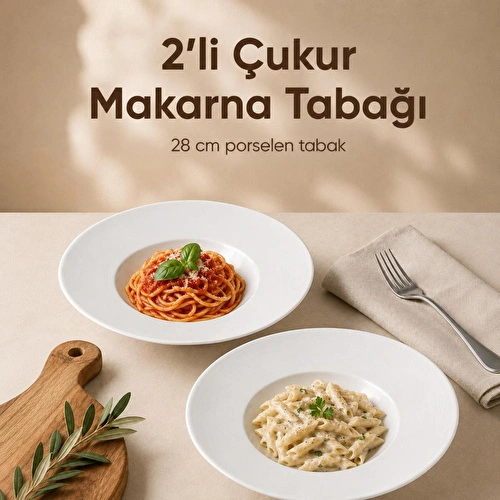 Vienev 2'li Porselen Çukur Makarna Tabağı 28 Cm