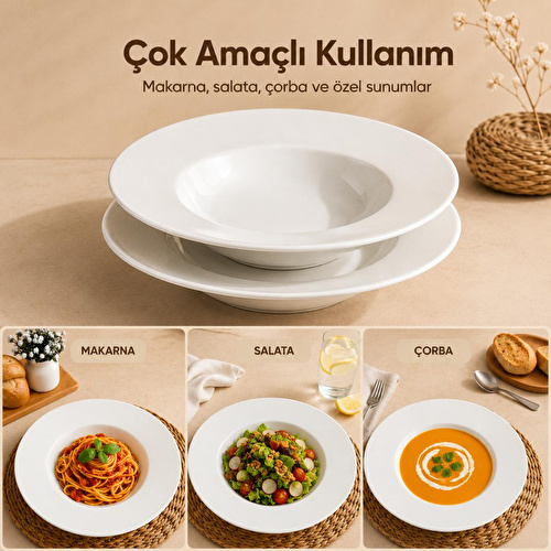Vienev 2'li Porselen Çukur Makarna Tabağı 28 Cm