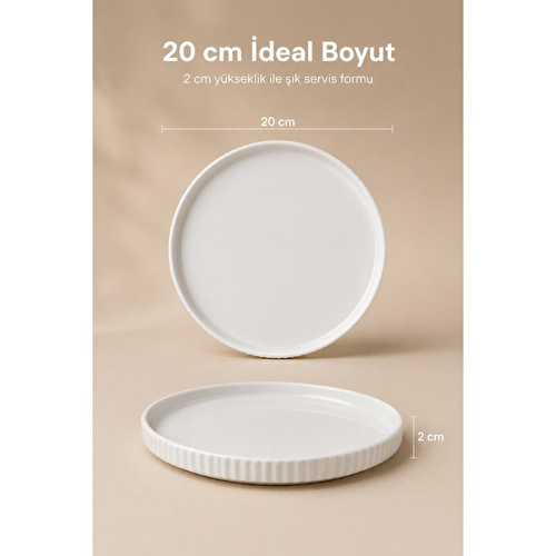 Vienev 2 Parça 20 Cm Porselen Servis Tabağı Seti - Modern Çizgili Yuvarlak Sunum Tabağı