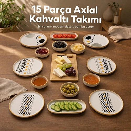 Vienev 15 Parça Bambu Sunumluklu Axial Kahvaltı Takımı Seti