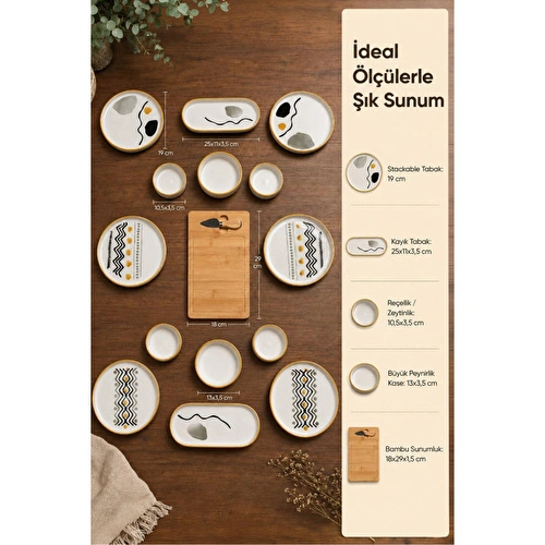 Vienev 15 Parça Bambu Sunumluklu Axial Kahvaltı Takımı Seti