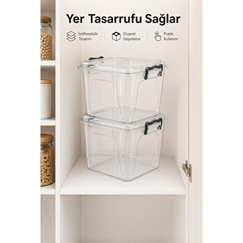 Vienev 8,5 L Şeffaf Plastik Saklama Kabı 2'li Set Düzenleyici Kutu Kapaklı Erzak Kabı