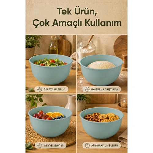 Vienev 8'li Karıştırma Ve Hazırlama Kasesi Seti Mint - 1l 1.5l 2.3l 3.3l