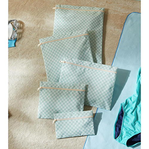 Ocean Home Textile 5'li Su Geçirmez Pvc Astarlı Mint Dama Desen Islak Kuru Çanta Seti 20 X 13 / 24 X 20 / 30 X 24 / 28 X 30 / 30 X