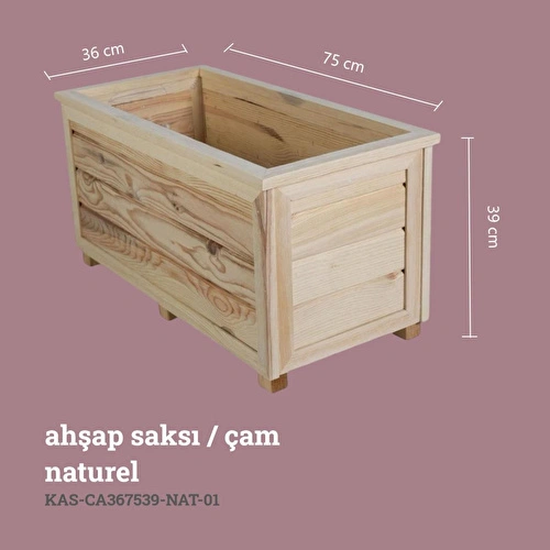 Kaf Ahşap Dekoratif Ahşap Saksı Uzun - Naturel