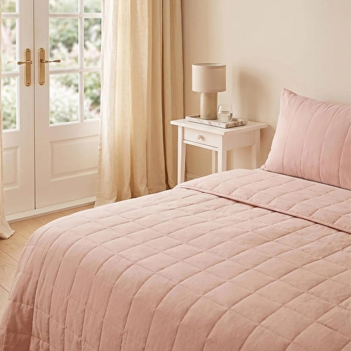 Ocean Home Textile %100 Pamuk Kumaş Kapitoneli Pembe Çok Amaçlı Tek Kişilik Yatak Örtüsü Seti 1 Adet 180 X 230 / 1 Adet 50 X 70 Cm