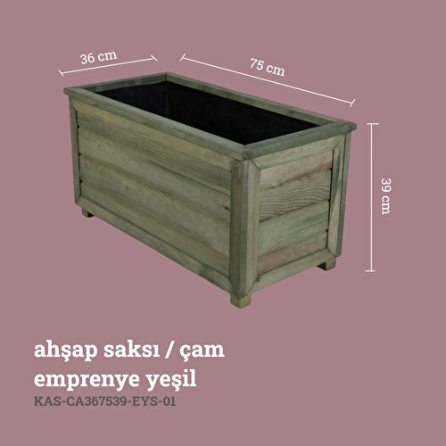Kaf Ahşap Dekoratif Ahşap Saksı Uzun - E. Yeşil