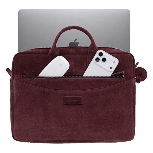Bloominbag Burgundy Still Hakiki Süet Deri 13-14 Inç Macbook/laptop Çantası