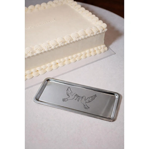 Beige & Stone Güvercin Desenli Paslanmaz Çelik Dikdörtgen Servis Ve Sunum Tepsisi 33x13 Cm Kahve Çayı Tatlı Söz Nişan Tepsisi