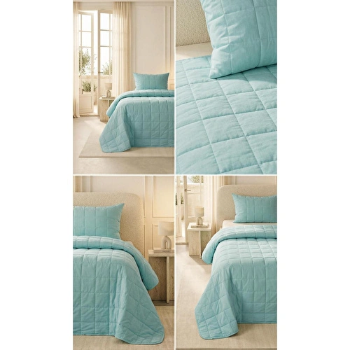 Ocean Home Textile %100 Pamuk Kumaş Kapitoneli Mint Çok Amaçlı Tek Kişilik Yatak Örtüsü Seti 1 Adet 180 X 230 / 1 Adet 50 X 70 Cm