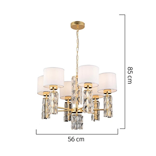Apliqa Darell 6'lı Beyaz Şapkalı Gold Kristalli Taşlı Modern Tasarım Kristal Salon Avize