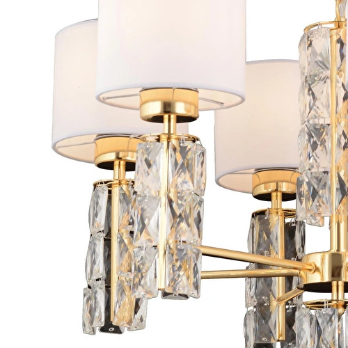 Apliqa Darell 6'lı Beyaz Şapkalı Gold Kristalli Taşlı Modern Tasarım Kristal Salon Avize