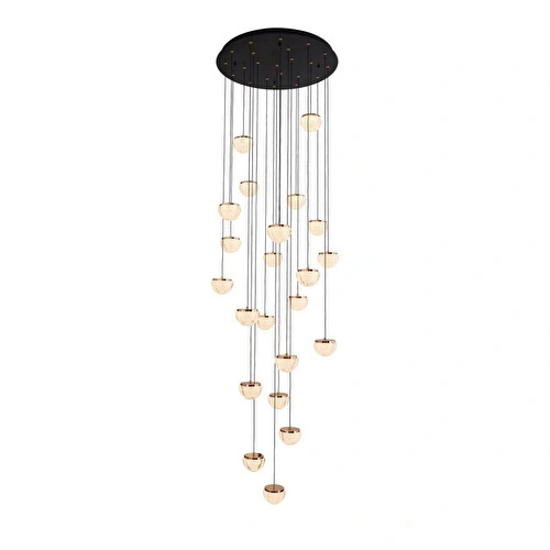 Apliqa Derem 22'li Siyah Gold 200 Watt Yuvarlak Kristal Taşlı Salon Led Sarkıt Avize