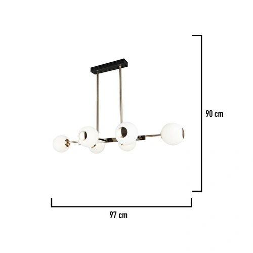 Apliqa Sofia Sıralı 60 Watt Siyah Gold Modern Oturma Odası, Yemek Masası Üstü, Salon Avize
