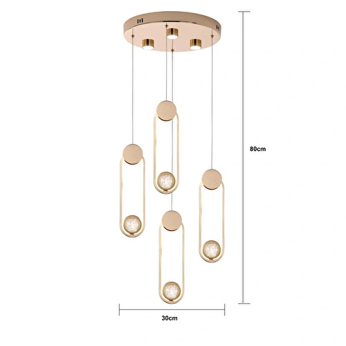 Apliqa Beckett 4'lü Kristal Top Başlıklı Gold Sarkıt Led Avize