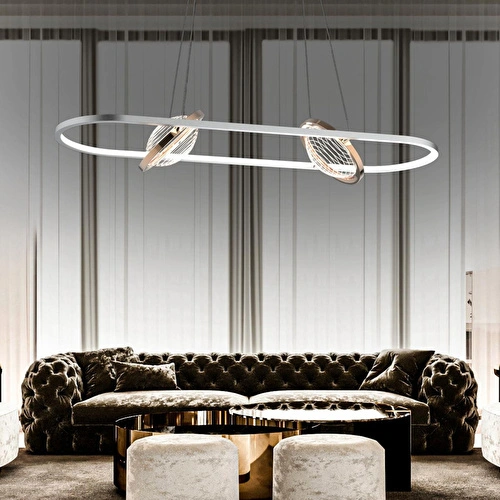 Apliqa Bennan Sıralı 60 Watt Krom Gold Modern Oturma Odası, Yemek Masası Üstü, Salon Led Avize