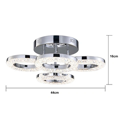 Apliqa Oylum 4'lü Krom 24 Watt Kristalli Koridor Salon Led Plafonyer Avize