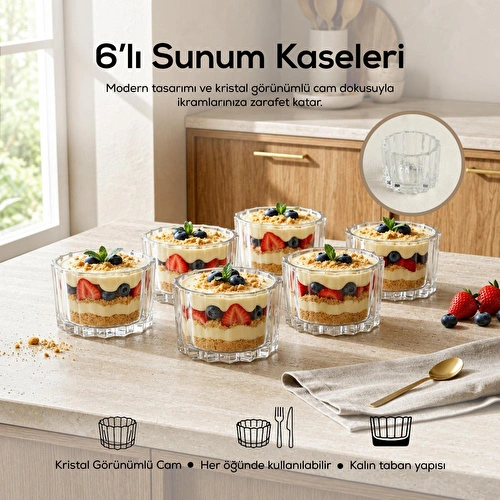 Vienev 6'lı Cam Sunum Kasesi, Magnolya Ve Tatlı Kasesi, Cam Çerezlik ,dondurma Kasesi 200cc