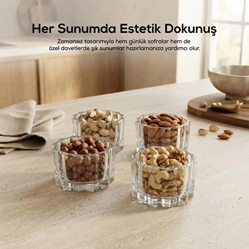 Vienev 4'lü Cam Sunum Kasesi, Magnolya Ve Tatlı Kasesi, Cam Çerezlik ,dondurma Kasesi-200cc