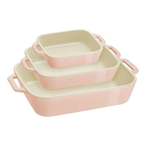 Staub Seramik Dikdörtgen Fırın Kabı Seti, 3 Parça, Pembe