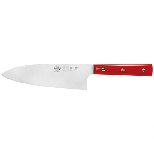 Kaf Ahşap Berti Coltellerie Duemiladodici Serisi Japon Santoku Bıçağı - Kırmızı