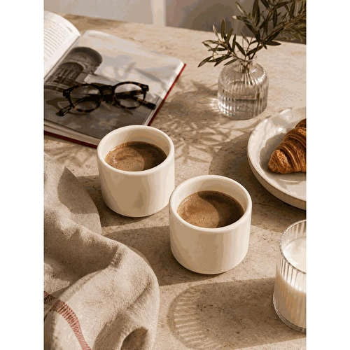 Beige & Stone 2'li Set Krem Seramik Kupa 175 Ml Minimal Kahve Kupası Çay Fincanı Espresso Ve Türk Kahvesi Bardağı