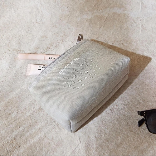 Ocean Home Textile Termal Astarlı Su İtici Leke Tutmaz Gri Renk Jüt Keten Makyaj İlaç Çantası 15 X 11 X 6 Cm
