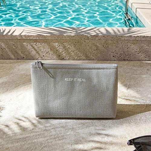 Ocean Home Textile Termal Astarlı Su İtici Leke Tutmaz Gri Renk Jüt Keten Makyaj İlaç Çantası 19 X 13 X 7 Cm