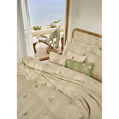 Bella Maison %100 Pamuk Saten Daisy Çift Kişilik Nevresim Takımı Bej (200x220 Cm) Bej