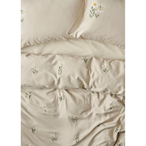 Bella Maison %100 Pamuk Saten Daisy Çift Kişilik Nevresim Takımı Bej (200x220 Cm) Bej