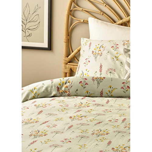 Bella Maison %100 Pamuk Saten Flores Tek Kişilik Nevresim Seti Açık Yeşil (160x220 Cm) Açık Yeşil