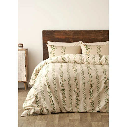 Bella Maison %100 Pamuk Saten Flora Çift Kişilik Nevresim Takımı Bej (200x220 Cm) Bej