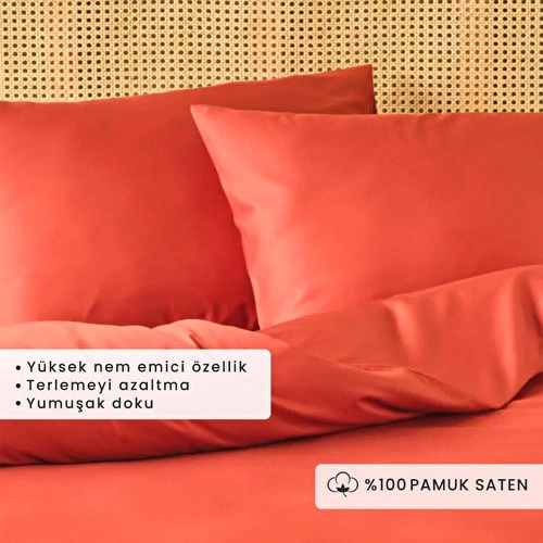 Bella Maison %100 Pamuk Saten Supreme Basic Çift Kişilik Nevresim Seti Kiremit (200x220 Cm) Kiremit