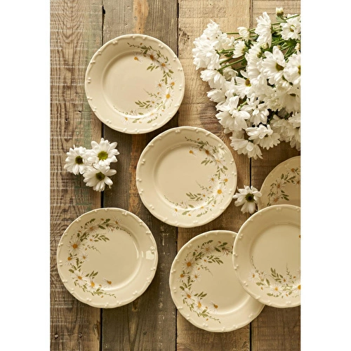 Bella Maison Daisy Porselen 6'lı Pasta Tabağı Krem (20 Cm) Bej