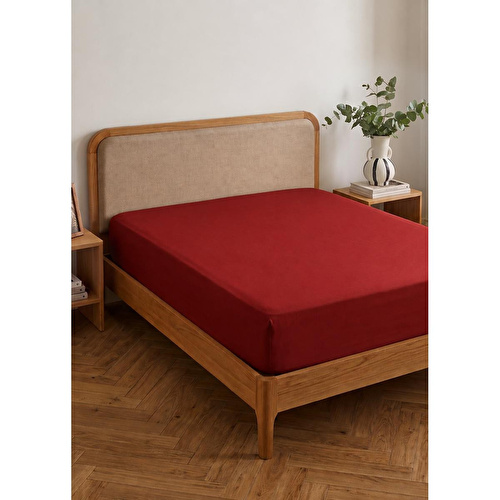 Bella Maison Premium Tencel Çift Kişilik Lastikli Saten Çarşaf Bordo (160x200x35 Cm) Bordo
