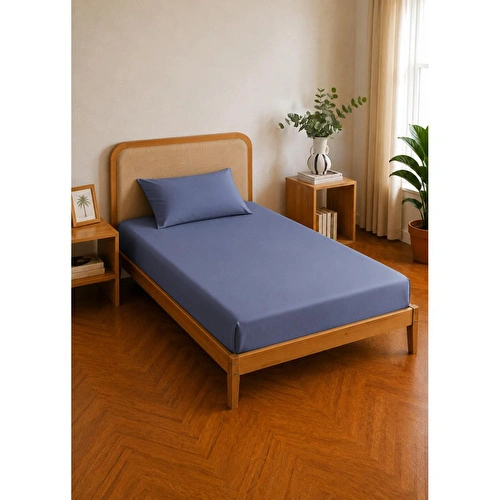 Bella Maison %100 Pamuk Saten Supreme Basic Tek Kişilik Lastikli Çarşaf Mavi (100x200x35 Cm) Mavi