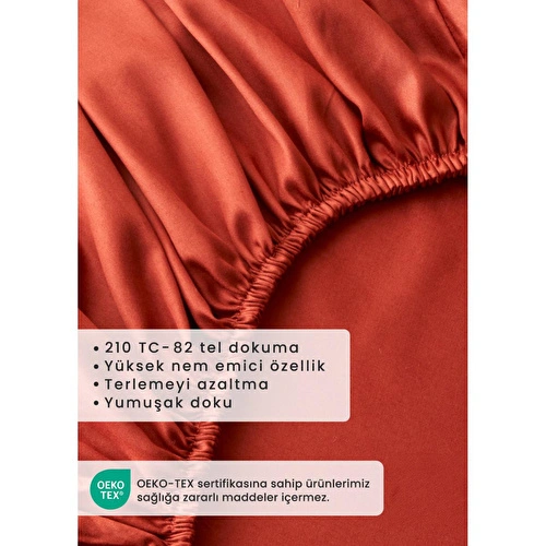 Bella Maison %100 Pamuk Saten Supreme Çift Kişilik Lastikli Çarşaf Kiremit (160x200x35 Cm) Kiremit