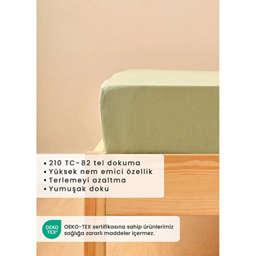 Bella Maison %100 Pamuk Saten Tek Kişilik Lastikli Çarşaf Sisli Yeşil (100x200x35 Cm) Sisli Yeşil