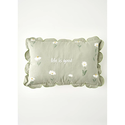 Bella Maison Daisy Scallop Kenar Boncuklu Dekoratif Yastık Kılıfı Bej (35x50 Cm) Yeşil