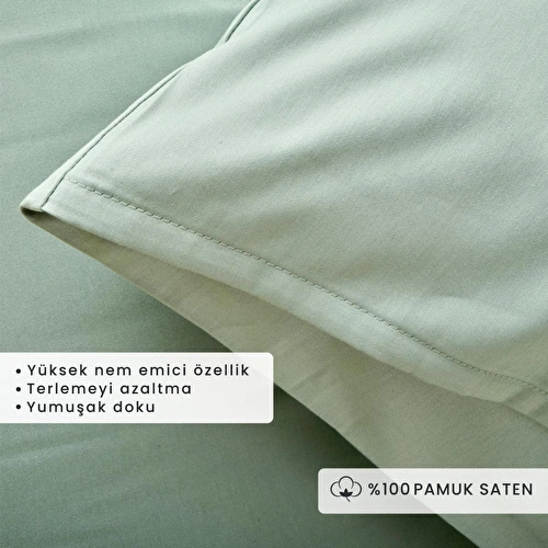 Bella Maison %100 Pamuk Saten Supreme 2'li Yastık Kılıfı Yeşil (50x70 Cm) Yeşil