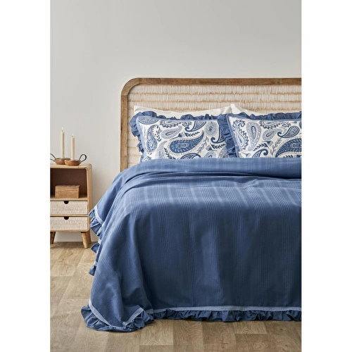 Bella Maison %100 Pamuk Paisley Çift Kişilik Pike Takımı Mavi (200x220 Cm) Mavi