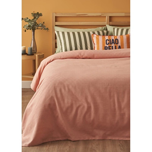Bella Maison %100 Pamuk Line Çift Kişilik Pike Takımı Somon (200x220 Cm) Somon