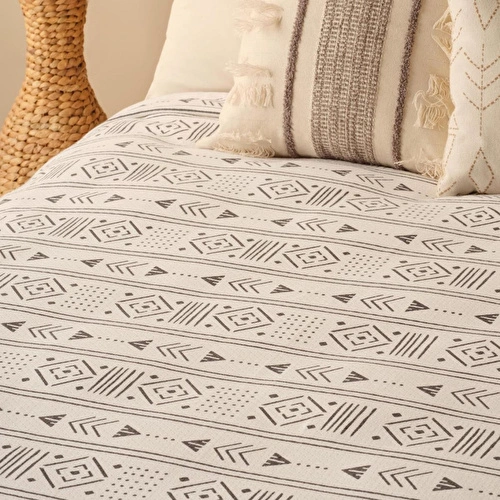 Bella Maison Anchal Pamuklu Çift Kişilik Baskılı Pike Antrasit (200x220 Cm) Antrasit