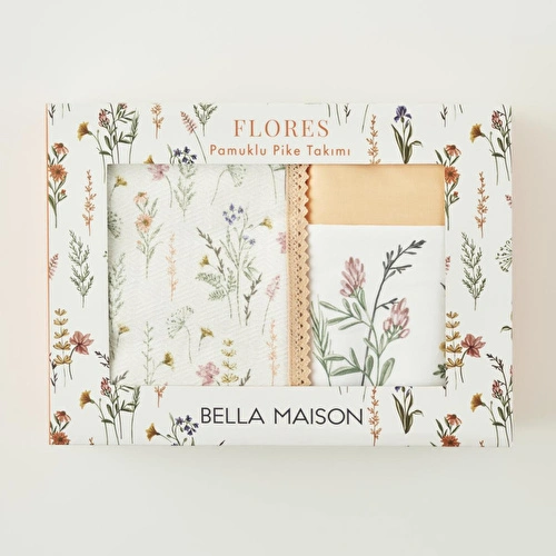 Bella Maison Flores Pamuklu Çift Kişilik Pike Takımı Somon (200x220 Cm) Somon