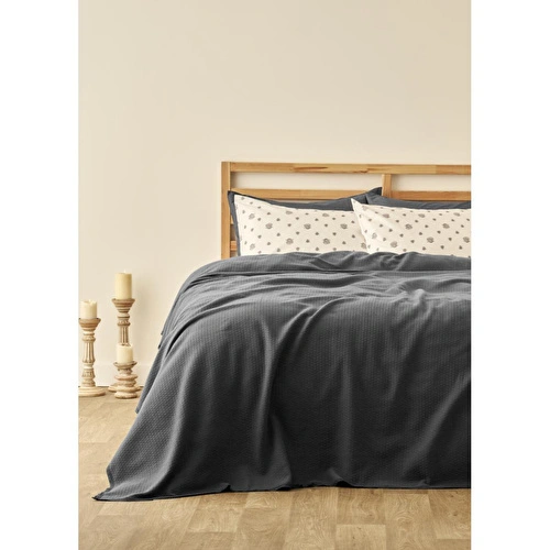 Bella Maison %100 Pamuk Luna Çift Kişilik Pike Takımı Antrasit (200x220 Cm) Antrasit