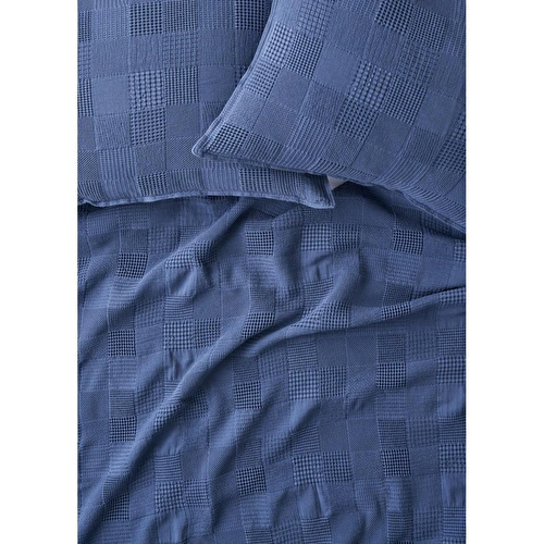 Bella Maison Block Pamuklu Jakarlı Çift Kişilik Yatak Örtüsü Seti Lacivert (240x260 Cm) Lacivert