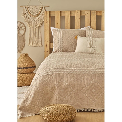 Bella Maison %100 Pamuk Glorinda Çift Kişilik Yatak Örtüsü Seti Bej (230x240 Cm) Bej